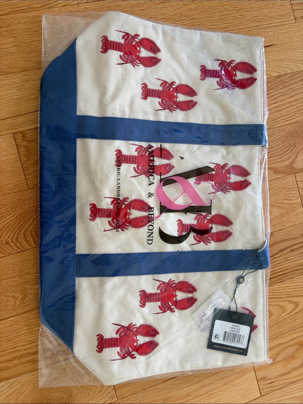 America & Beyond Canvas Lobster Tote - Red & Blue